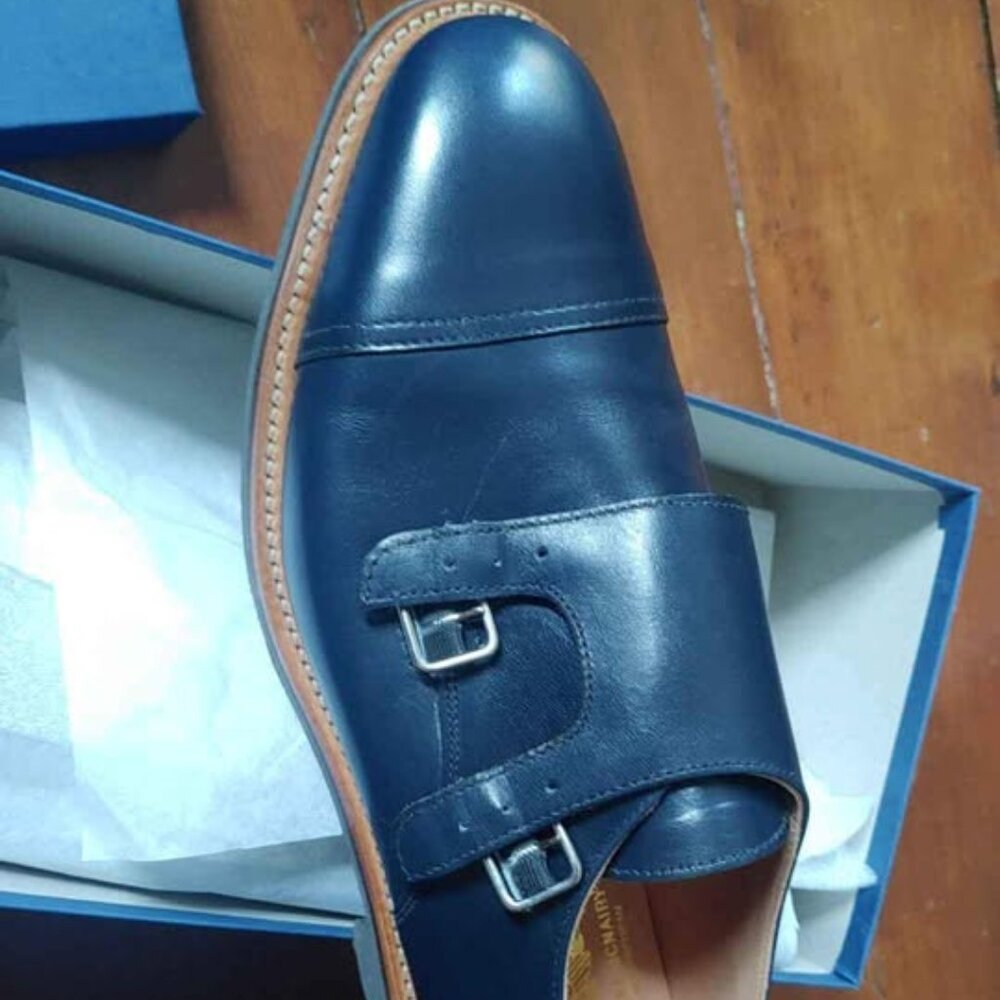 NIB Mark MCNAIRY New Amsterdam Navy Monk Shoes Mens 11.5 Made In England